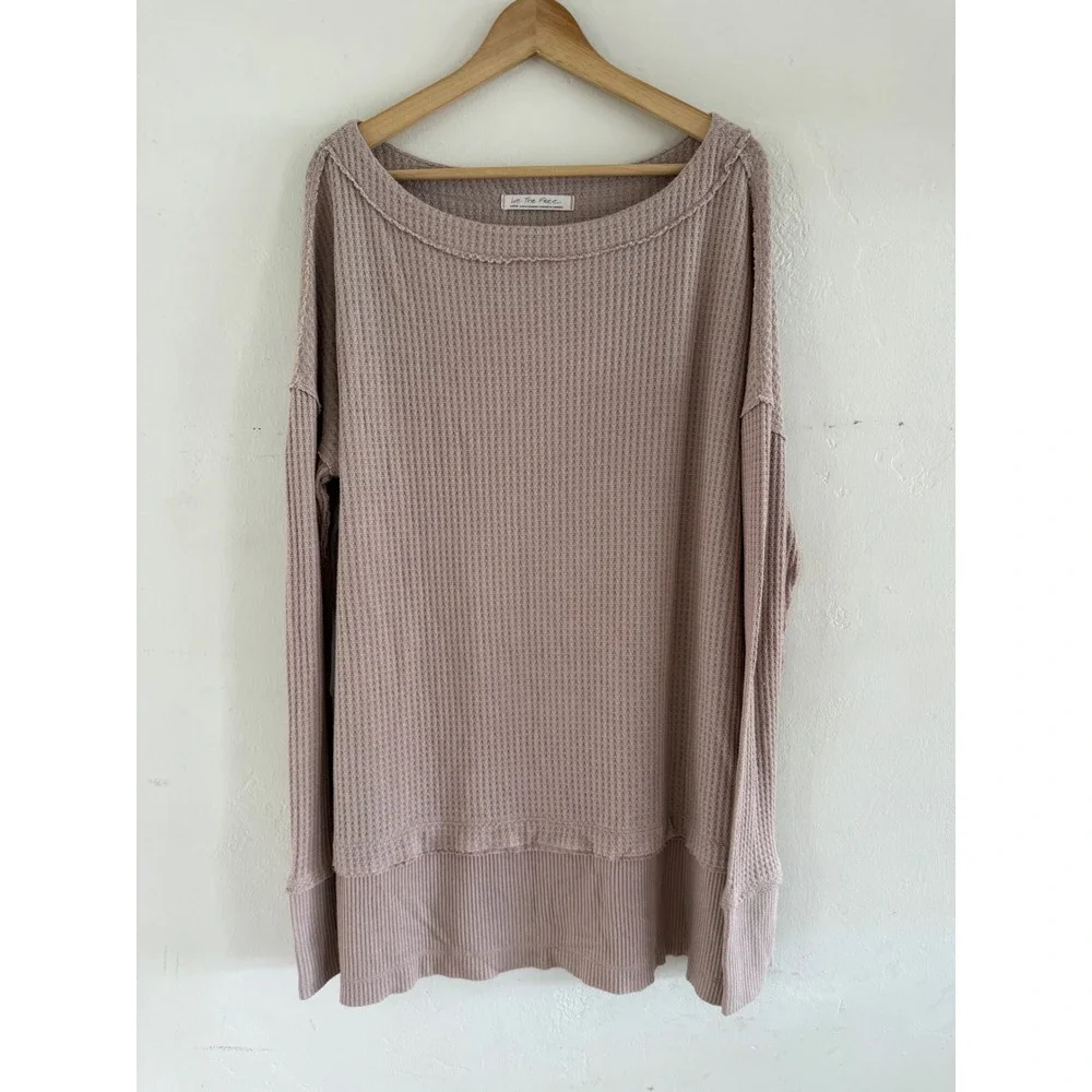 We The Free Free People North Shore Thermal Knit Tunic Taupe Mauve Large